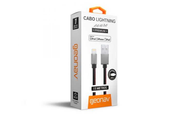 Cabo Lightning acabamento em couro Preto 1,5mt