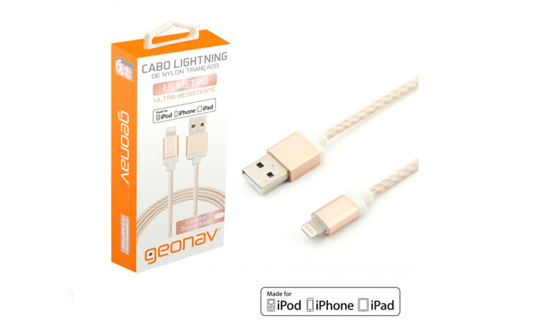 Cabo Lightning MFi nylon reforçado 1,5mt Golden